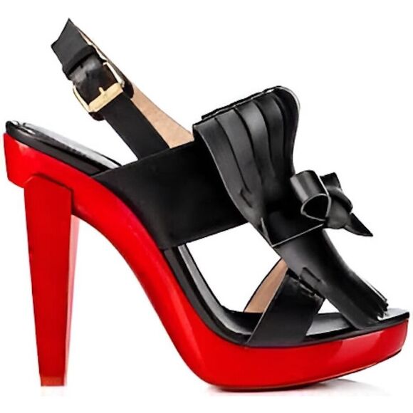 Christian Louboutin Soclogolfi 120 Fringe Platform Slingback Sandal Black Red 37 - Picture 2 of 4